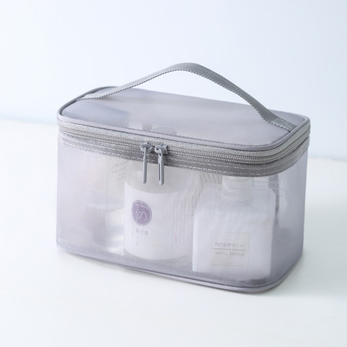 New mesh double-layer portable cosmetic bag large capacity women's portable simple travel toiletry bag cosmetics storage bag