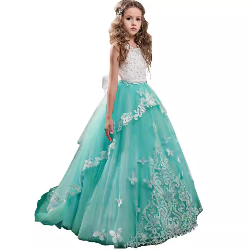 Comercio exterior europeo y americano de los niños del vestido boda rhinestone encaje hecho a mano flor malla rendimiento anfitrión cumpleaños pettiskirt