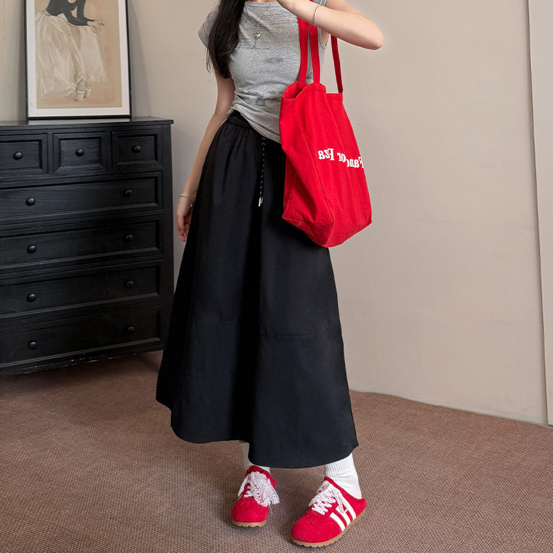 女性用ハイウエスト速乾スカート、夏の韓国風Aラインミドル丈アンブレラスカート、股間をカバーしてスリムに見える、スプライシングワークウェアロングスカート|undefined