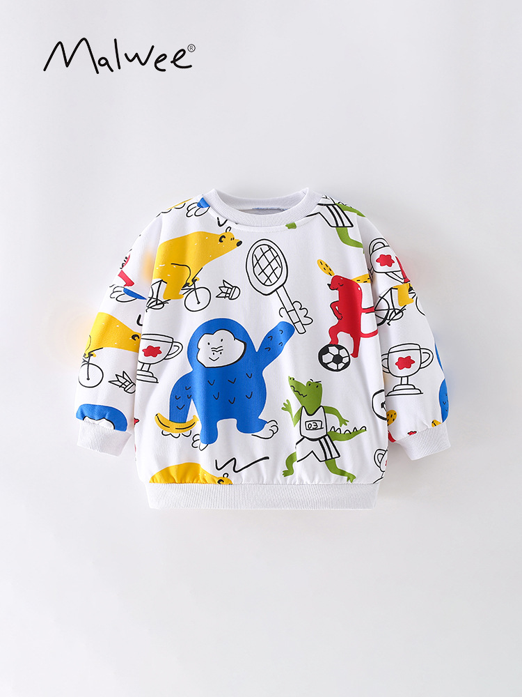 Mawlee chaqueta de otoño nuevo estilo europeo y americano impresión de camiseta de cuello redondo para niños Casual chaqueta de manga larga