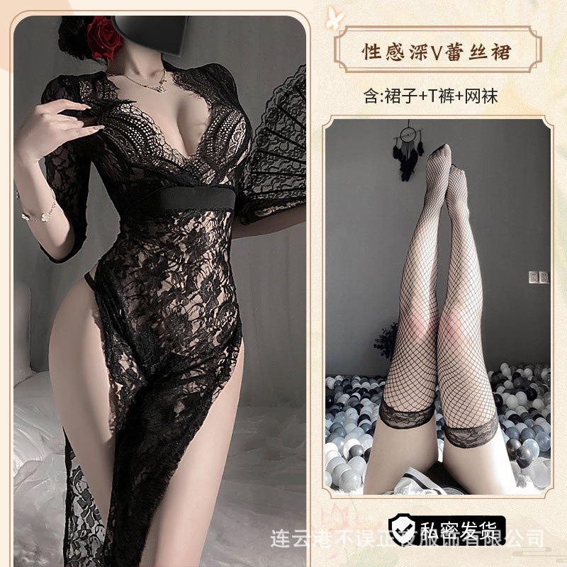 블랙[스커트+티팬츠]+망사스타킹