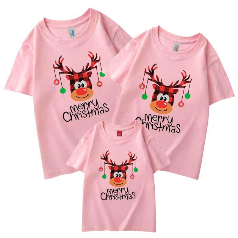 Transfronterizo 2021 verano calcetines de Navidad cabeza de ciervo anciano algodón refinado ropa entre padres e hijos manga corta cuello redondo Camiseta cuero al por mayor T