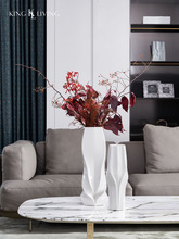 DECO意式轻奢白色竖纹陶瓷花器样板房间客厅入户玄关花器摆设
