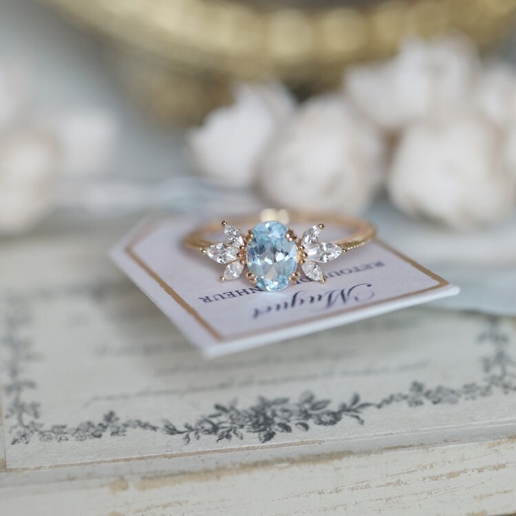 La Norvège Norway and Snow Pure Natural Sky Blue Topaz Wing Zircon Light Luxury All-match Ring