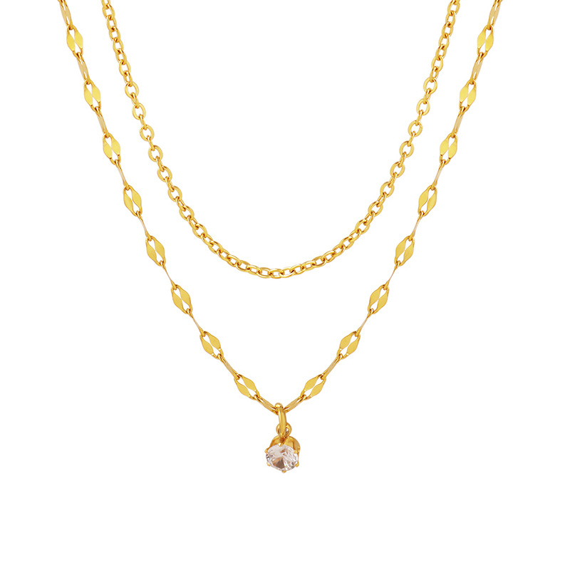 Estilo coreano ins diseño de nicho simple collar de circón apilado de doble capa collar de clavícula de acero de titanio para las mujeres