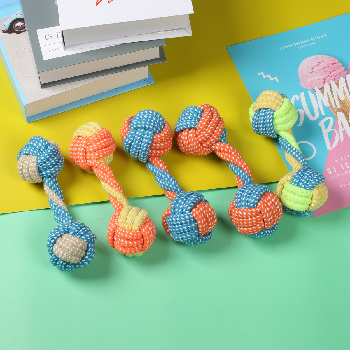 Juguetes transfronterizos para mascotas cuerdas de algodón trenzadas resistentes a la mordedura cachorro molar juguetes para perros