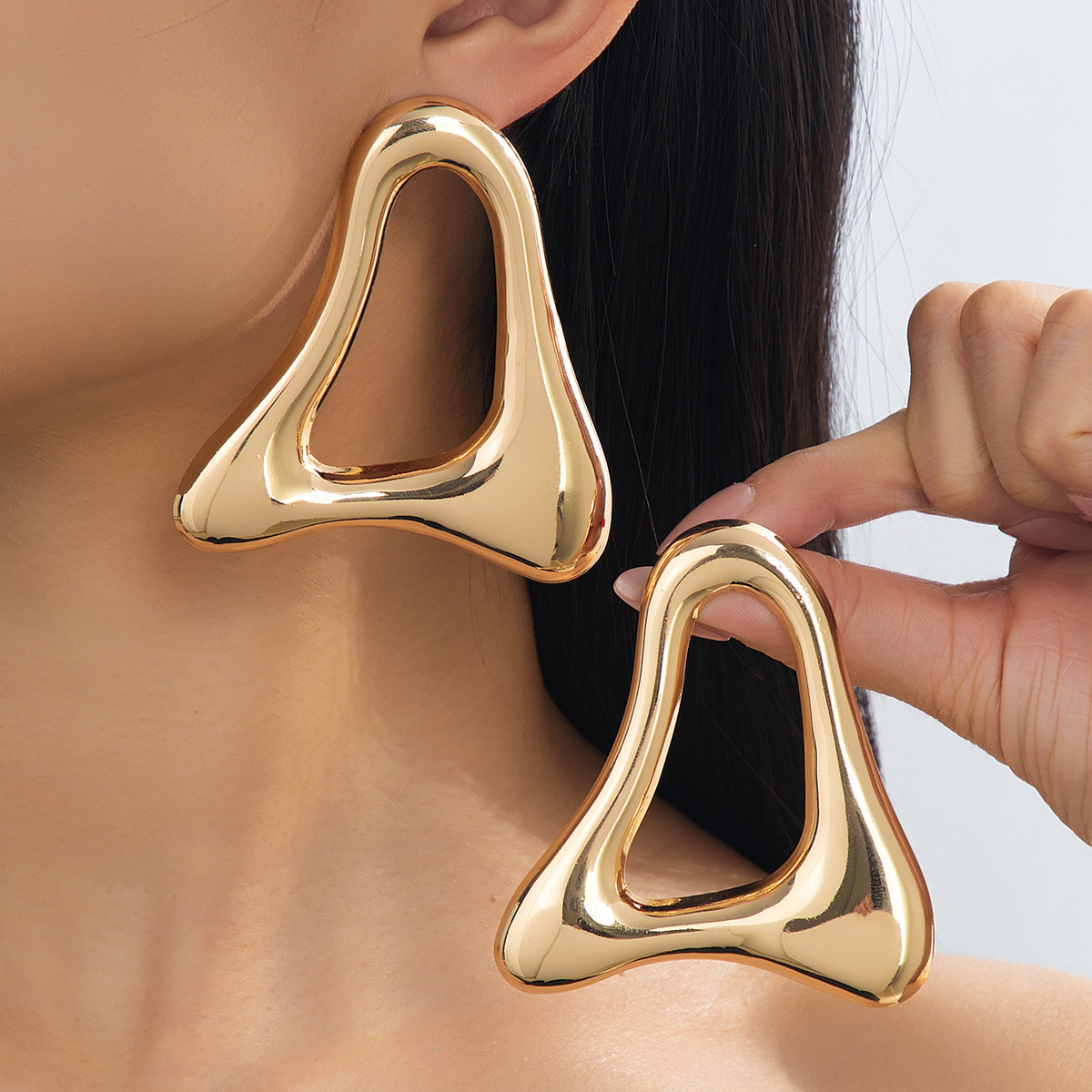 Orecchini a lobo donna triangolo cavo retro esagerati_voghion.com