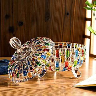 Flevinz European Glass Candy Jar with Lid Dried Fruit Snack Jar Household Fruit Plate Living Room Sugar Bowl Candy Cup