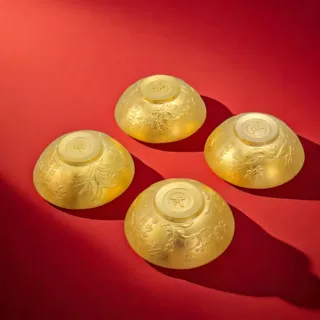 沙金碗收藏铜合金春夏秋冬碗一套沙金家居装饰茶道摆件沙金铜合金