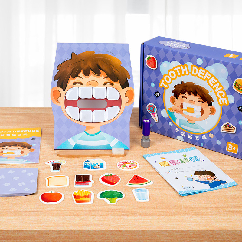 Dentista, no quiero caries dental, niños, higiene oral, juegos, juguetes de mesa para bebés, cepillado de dientes.