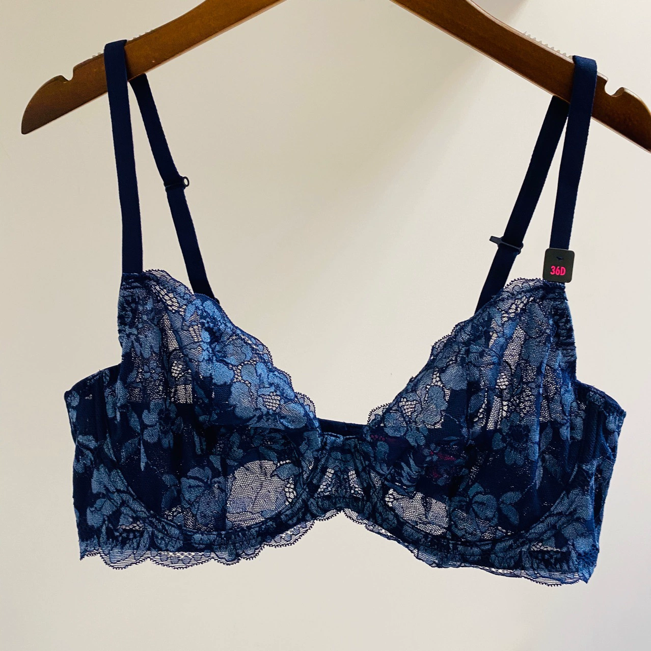 Blue ultra thin lace steel ring bra