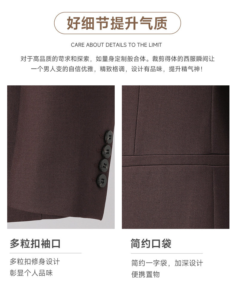 Bộ vest nam pha len dáng ôm, áo vest một hàng cúc cổ bẻ phẳng, quần xẻ tà sau giữa — Màu nâu Mocha chi tiết 7