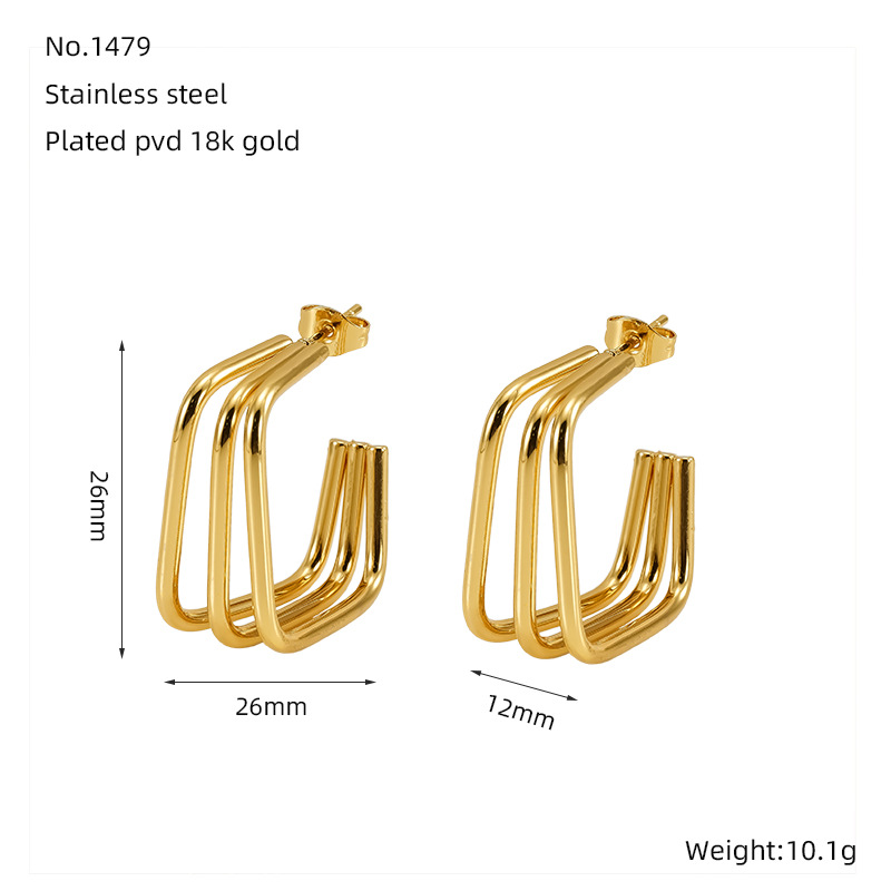 2024ins Pendientes de acero de titanio de viento Pendientes de acero inoxidable de oro geométrico cuadrado simple de oro de 18 quilates para mujer Pendientes europeos y americanos