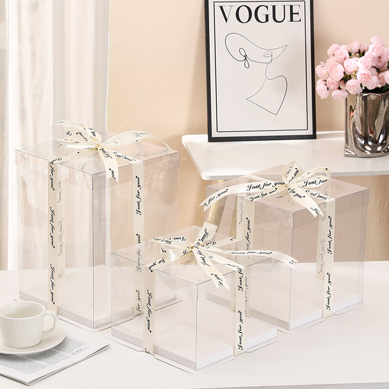 Caja de embalaje de pastel de cumpleaños transparente 4 pulgadas 6 pulgadas 8 pulgadas 10 pulgadas 12 pulgadas caja de embalaje de pastel cuadrado de doble capa