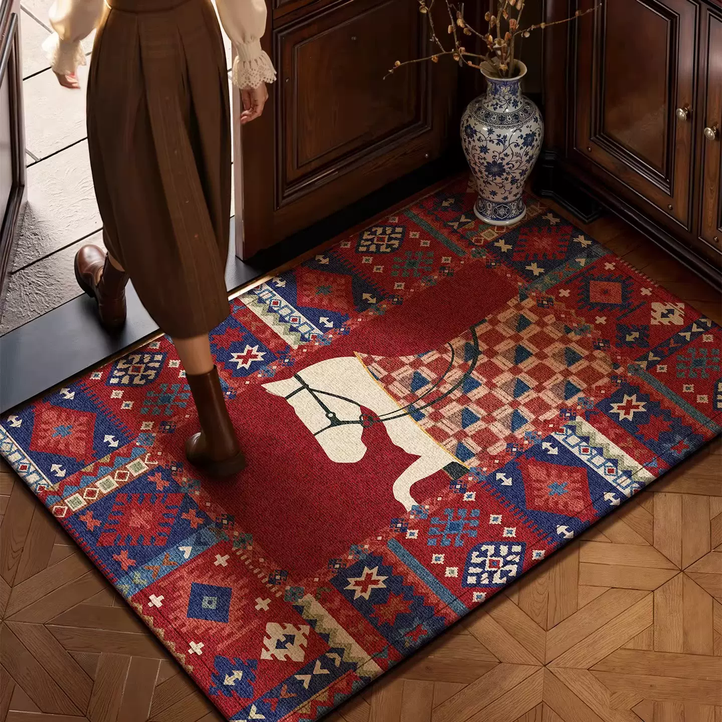 新款红色马年高级感入户门地垫家用防滑玄关脚垫耐脏进门垫