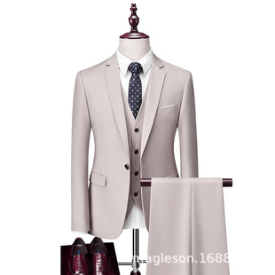 Amazon Foreign Trade Men's Business Casual Suit Wedding Groom One Button Dress Suit Three Piece Set