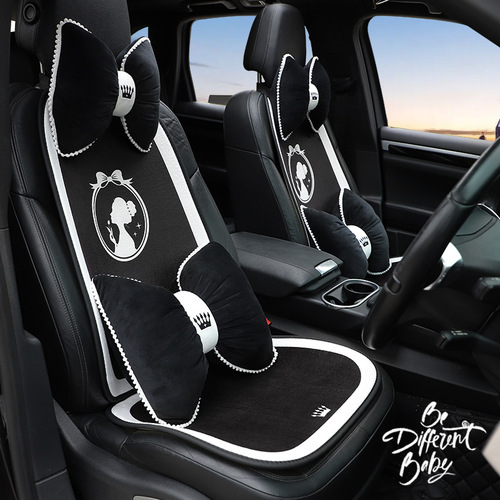 Winter car seat cushion, plush printed warm, soft and comfortable car seat cushion, fashion goddess style car seat cushion