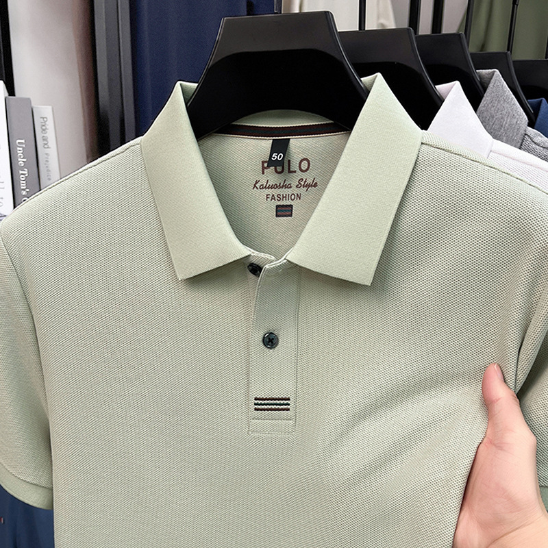 2026 Summer New Style Pure Cotton Men's Polo Shirt with Lapel, Short Sleeves, Business Casual, Breathable, Sweat-Absorbent, Solid Color Top