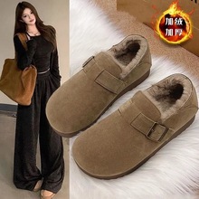 全包保暖加绒勃肯鞋女2025冬季新款百搭厚底豆豆鞋休闲一脚蹬棉鞋