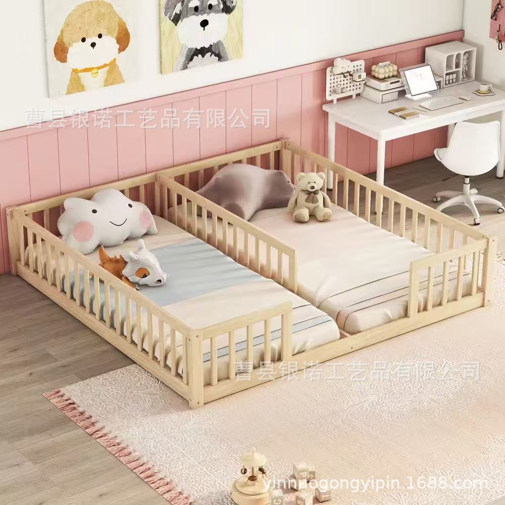 Wooden Crib Fence Household Floor-Standing Montessori Floor Baby Play Bed Multi-Functional Splicing Bed