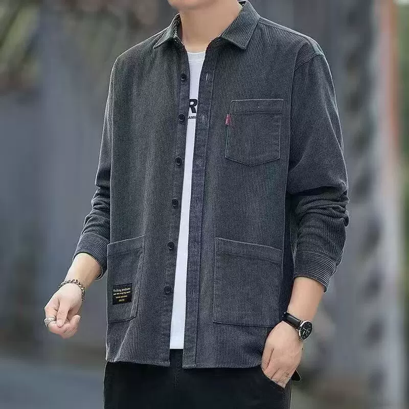 男士灯芯绒衬衫2025春秋季新款宽松百搭长袖衬衣休闲工装上衣外套