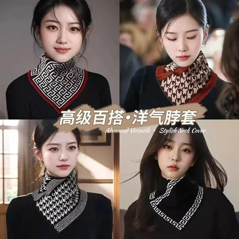 Knitted Triangle Scarf for Women in Autumn and Winter, Warm and Cervical Spine Protection, Korean Style Versatile Cold-Proof Scarf, Su Yifang Neck Cover