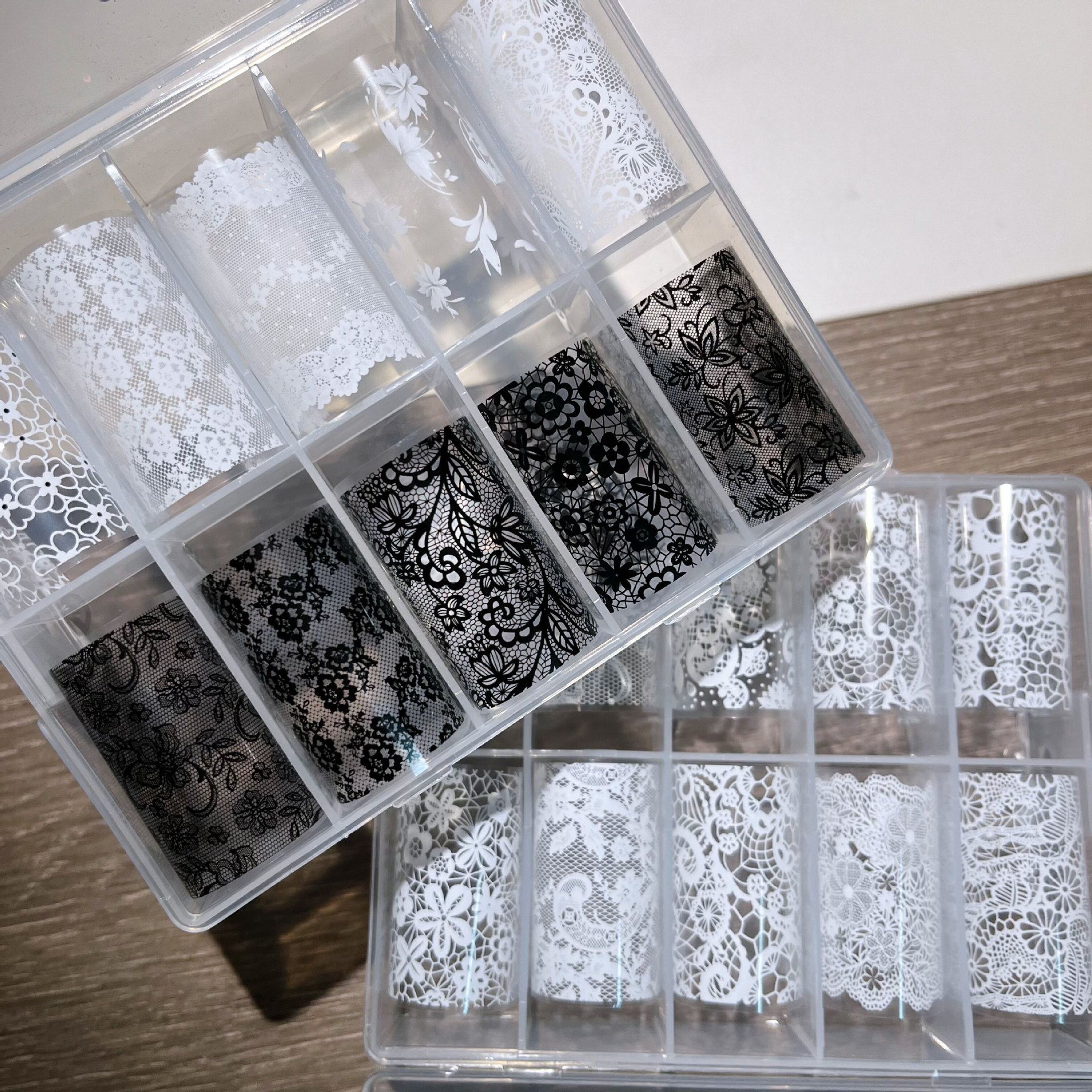 New nail art black and white lace transfer paper floral grid transfer decals hand-painted autumn and winter transfer paper