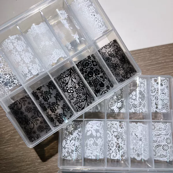 New nail art black and white lace transfer paper floral grid transfer decals hand-painted autumn and winter transfer paper