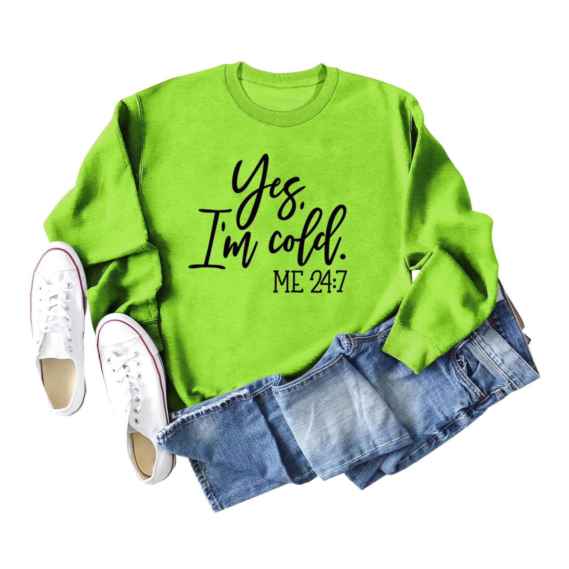 Suéter de punto con estampado de letras casuales sueltos de Amazon Yes 'I'm Cold nueva ropa de mujer de comercio exterior con cuello redondo