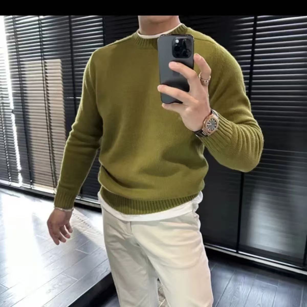 Trendy Round Neck Base Sweater Fashion Men's Long Sleeve Versatile Casual Korean Pullover Light Luxury Men's Sweater