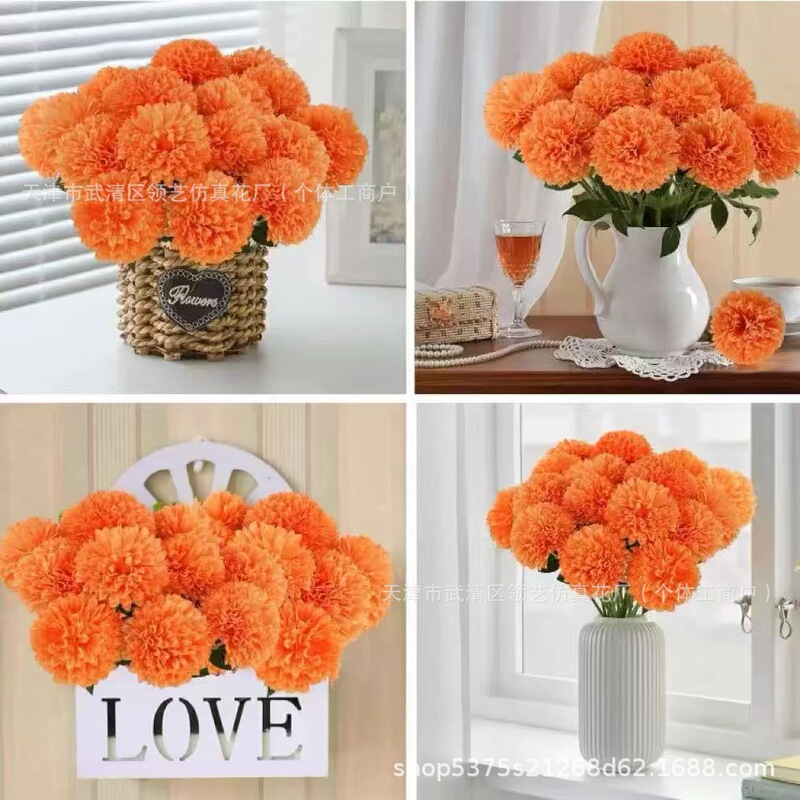 Cross-Border Popular Marigold Ball Chrysanthemum Artificial Flowers Office Home Decor Kitchen Restaurant Cafe Decorative Floral Materials Cross-Border Popular Marigold Ball Chrysanthemum Artificial Flowers Office Home Decor Kitchen Restaurant Cafe Decorative Floral Materials
