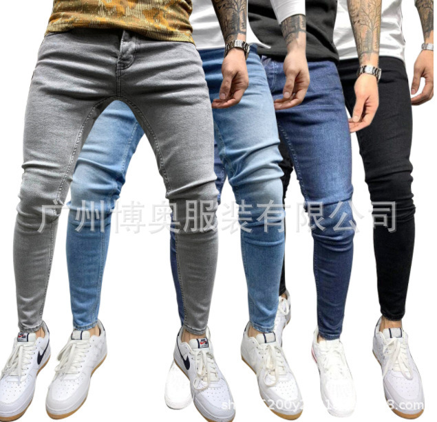 High quality European and American foreign trade independent station men's jeans elastic tight feet Jindian four-color factory direct sales