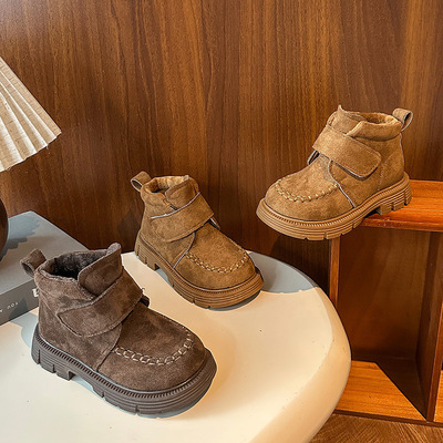 Martens, демисезонные детские утепленные короткие сапоги на платформе, в западном стиле