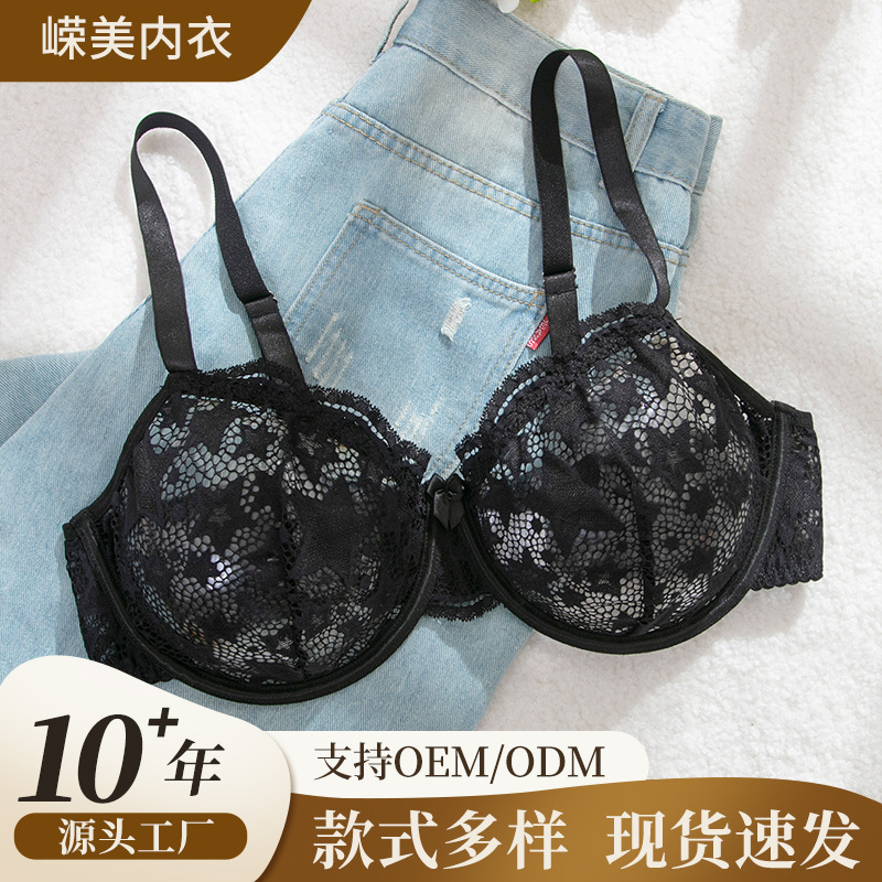 European and American cross-border best-selling sexy lace lingerie for women, transparent, pure and alluring style, push-up thin lingerie, plus-size bras for women