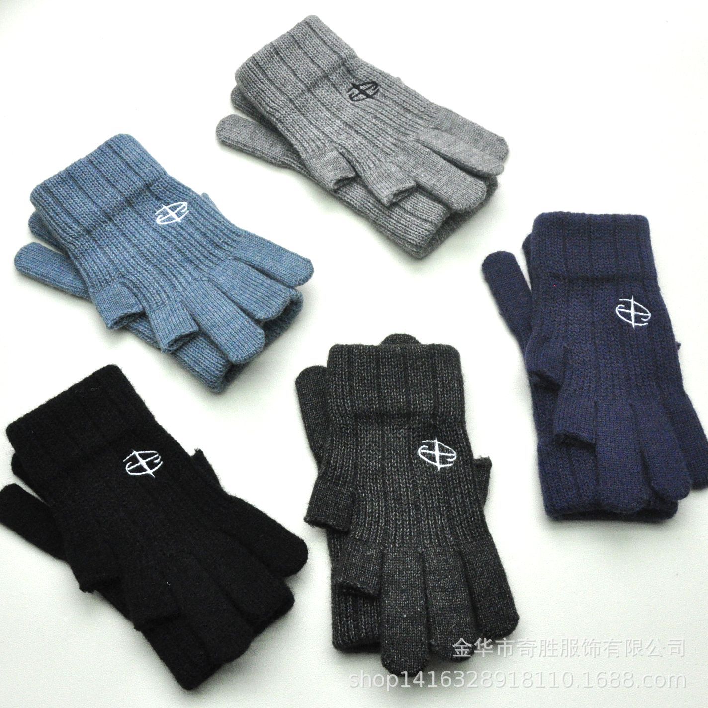 厂家批发保暖手套男款半指手套秋冬韩系五指男士防寒骑行针织手套