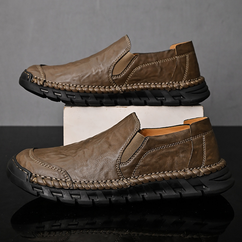 2024 cuatro estaciones hombre casual diario 46 zapatos de cuero de tamaño grande hechos a mano de cuero suave de mediana edad zapatos de papá