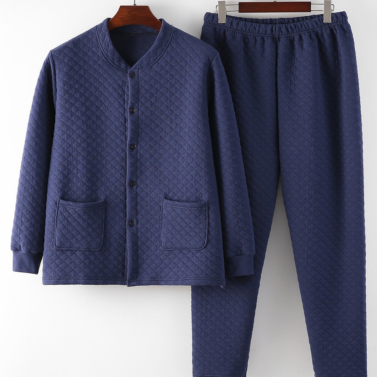 Middle-Aged and Elderly Men's Three-Layer Quilted Thermal Underwear Set, Thickened Cardigan for Dad, Elderly Home Wear for Autumn and Winter