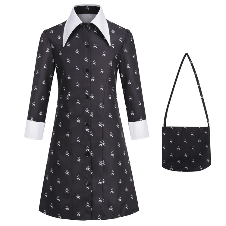 Adams cos traje de baile vestido de Halloween Miércoles Adams vestido negro Cosplay traje