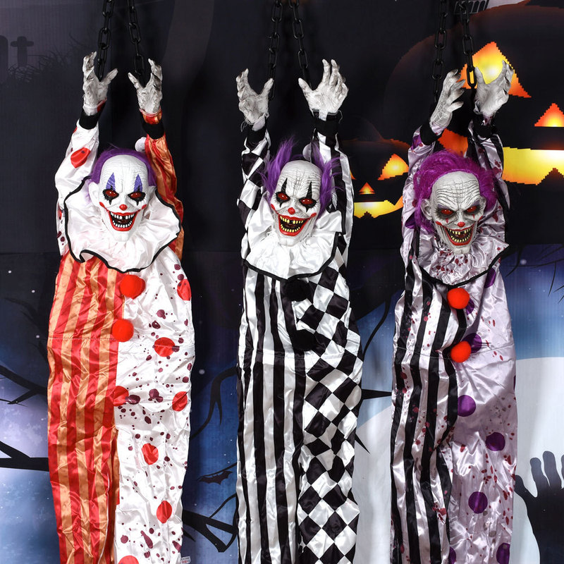 在庫ありハロウィンピエロ電動おもちゃ怖い吊り幽霊光と音トリッキー小道具お化け屋敷パーティー用品|undefined