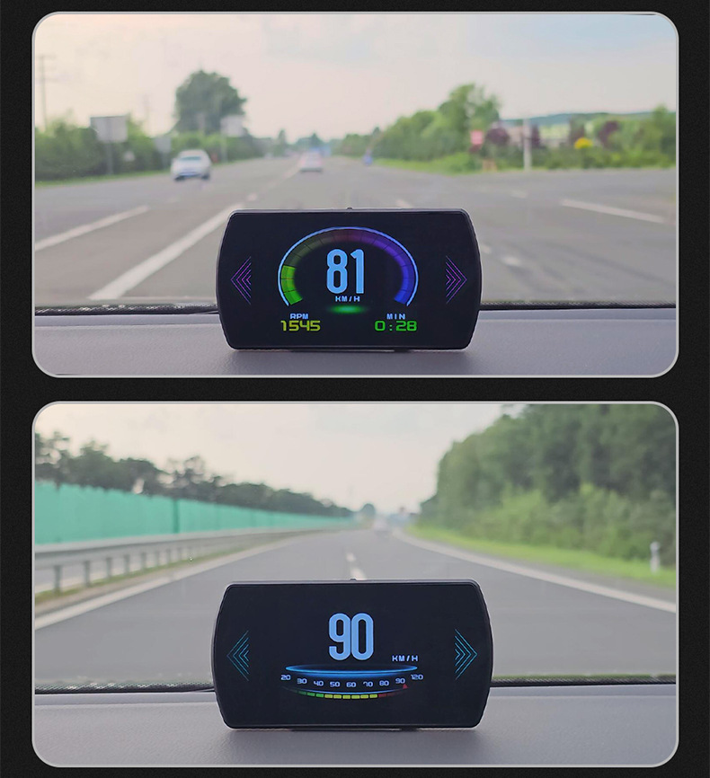 Car-Mounted Hud Head-Up Display Obd High-Definition Lcd Instrument Water Temperature Fuel Consumption Turbo Pressure Gauge Exclusively for Cross-Border Supply