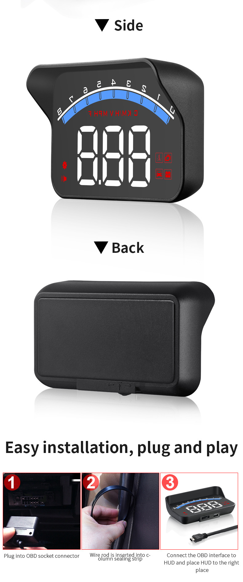 Cross-border exclusive car head-up display OBD2 fault code clearing diagnostic tool with high-brightness LED display