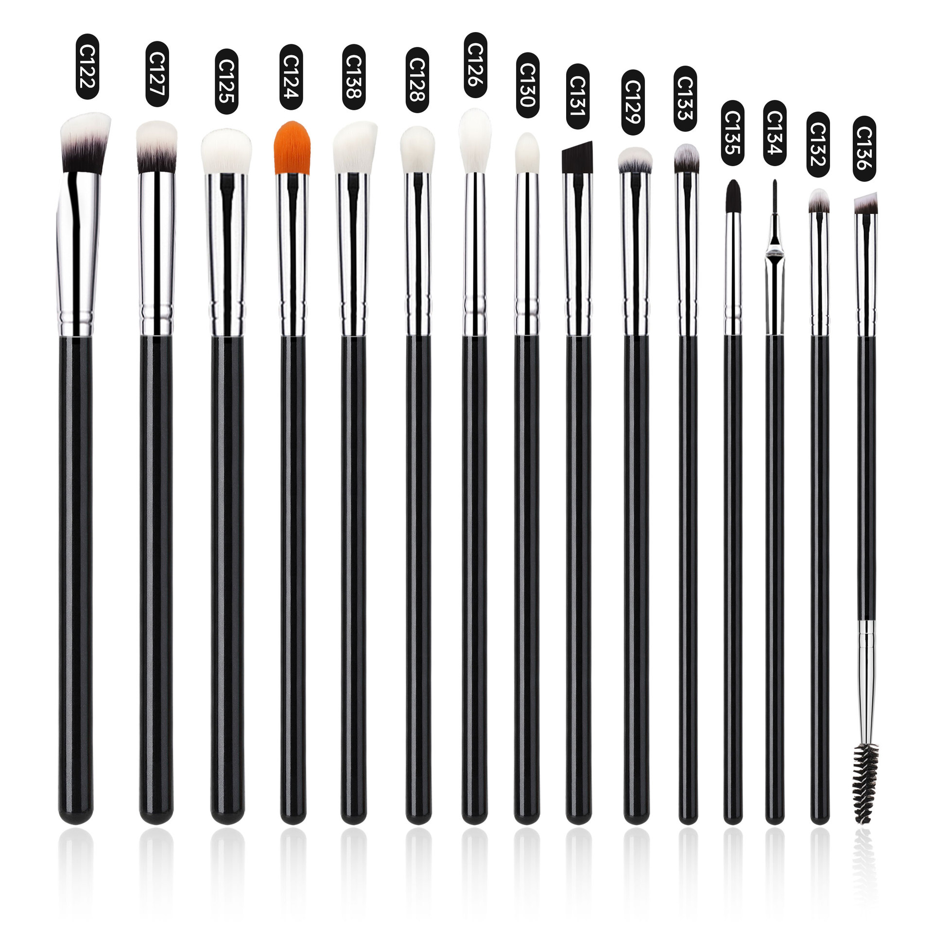 40 sets de cepillo de maquillaje negro y plateado cepillo de sombra de ojos de alta calidad cepillo de concelador cepillo de base cepillo de herramientas de maquillaje conjunto completo