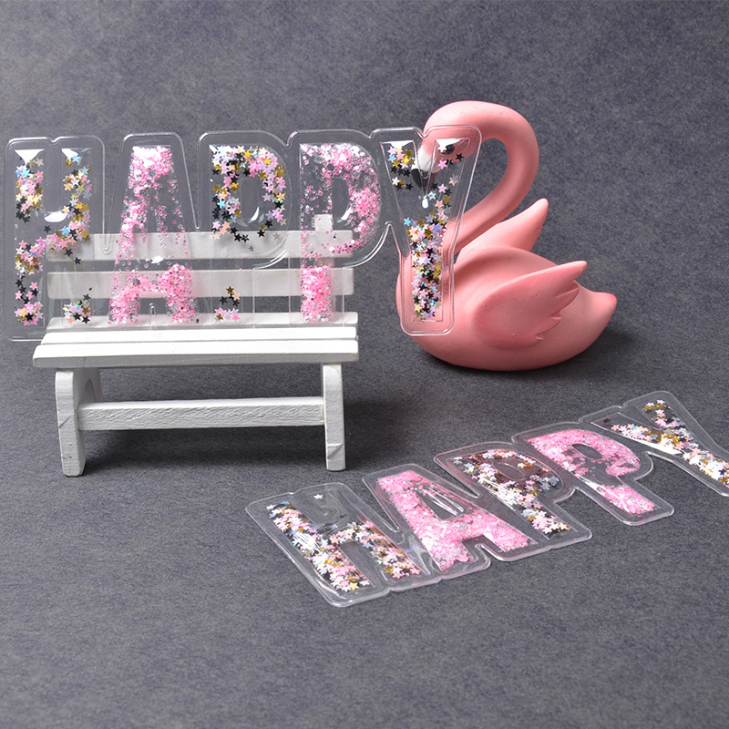 充气标批发 经典英文HAPPY充气tpu彩色五角星亮气泡标 服装辅料