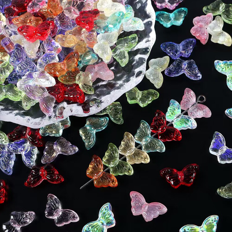 New Small Butterfly Glass Beads Accessories Transparent Loose Beads DIY Handmade Materials Hairpin Earrings Jewelry Accessories Wholesale