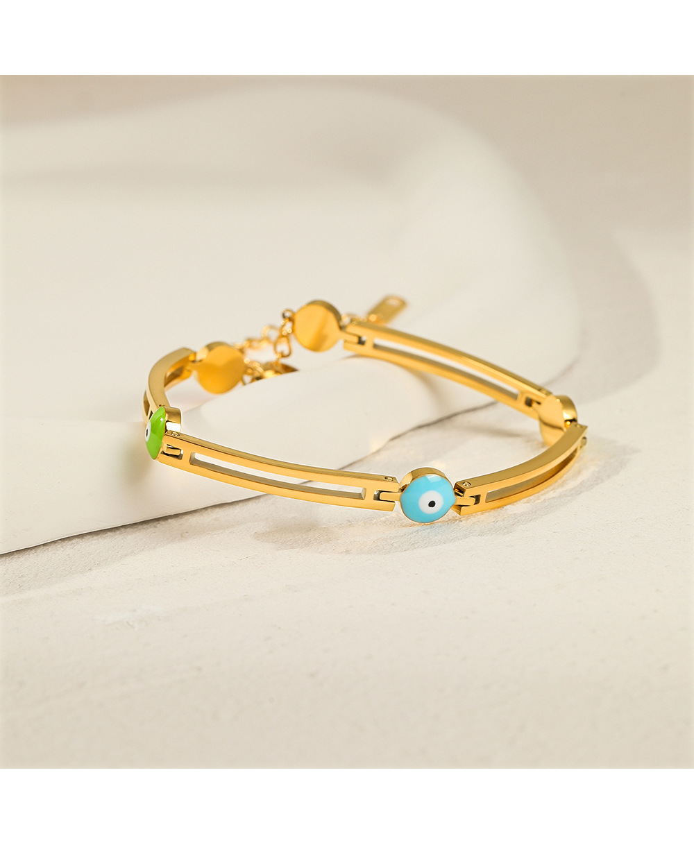 Fashion Geometric Stainless Steel Enamel Artificial Gemstones Bracelets 1 Piece