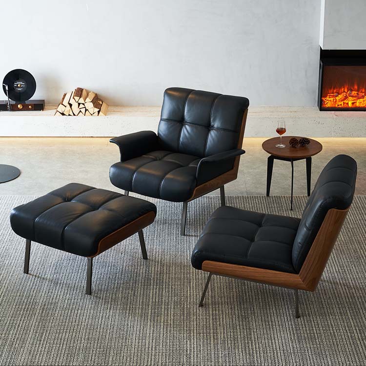 Daiki 設計師真皮辦公休閒椅客廳陽台單人休閒沙發椅臥室懶人躺椅