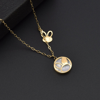 小衆設計兔子白貝钛鋼項鏈女 ins簡約冷淡風潮網紅吊墜鎖骨鏈