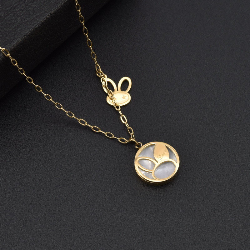 小衆設計兔子白貝钛鋼項鏈女 ins簡約冷淡風潮網紅吊墜鎖骨鏈