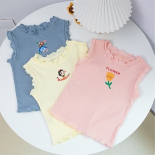 Girls Vest 2024 Summer New Style Breathing Cotton Cartoon Breathable Loose T-Shirt Baby Printed Sleeveless Lace Batch 6