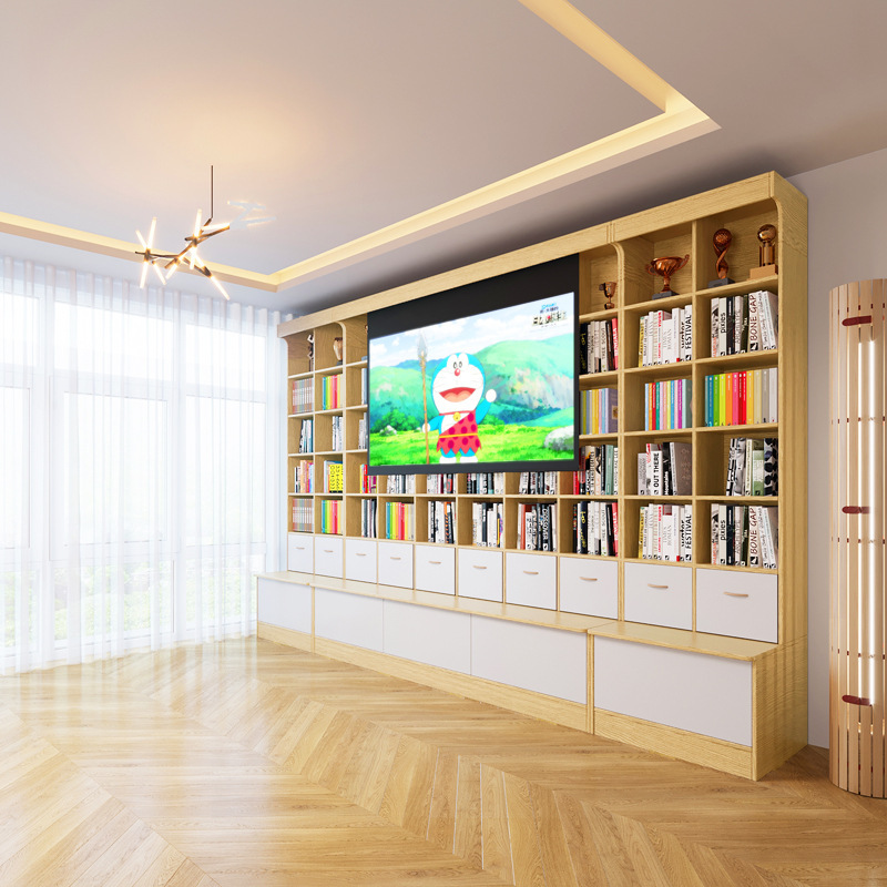 Solid Wood Bookcase, One-Piece Wall-To-Ceiling Living Room Storage Cabinet, Storage Cabinet, Bookshelf, Grid Cabinet, Wall-To-Ceiling Cabinet, Others